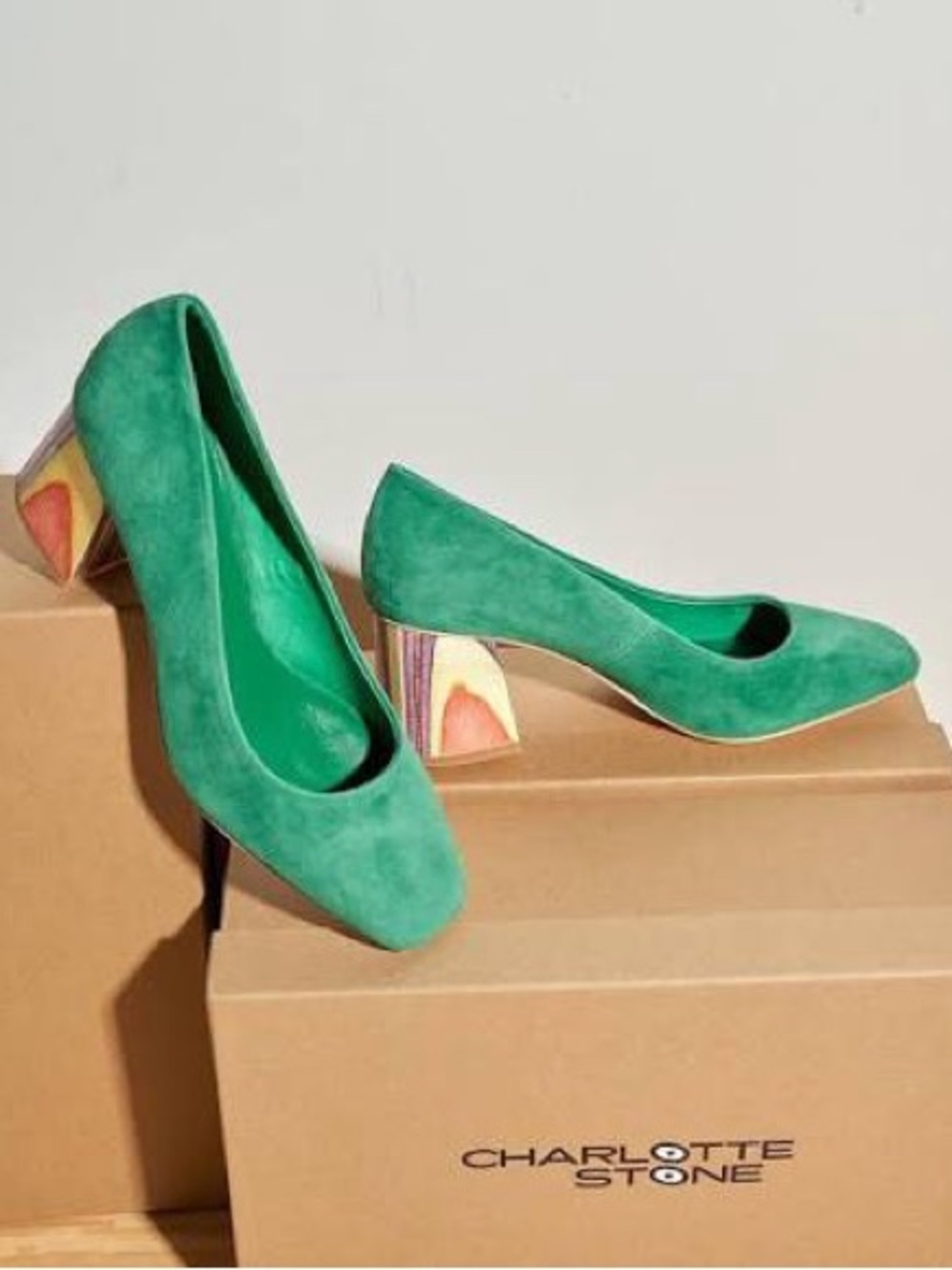 Charlotte Stone Estee Heel Green Suede Block Heel Pumps - Women's Dress Shoes - Picture 3 of 13